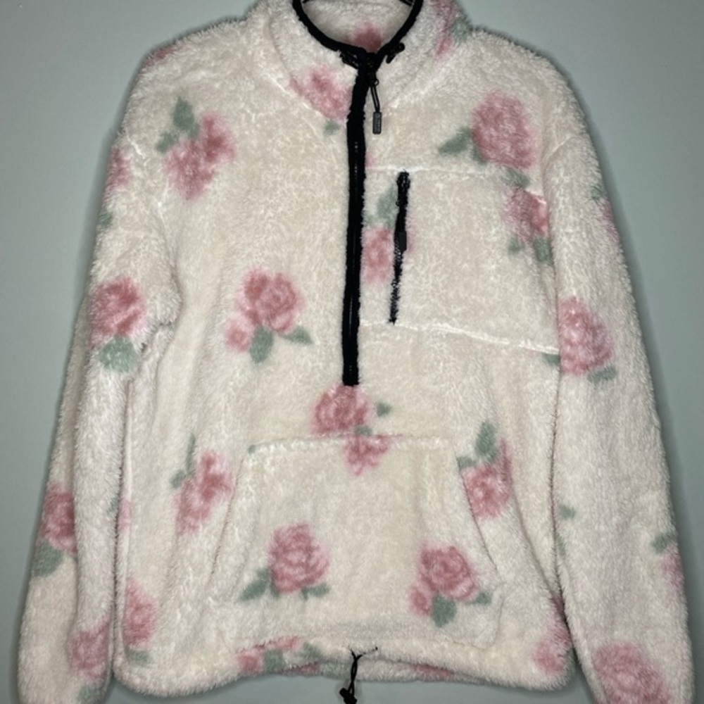 PINK Victoria's Secret Cream and Pink Floral Half Zip Sweater XS